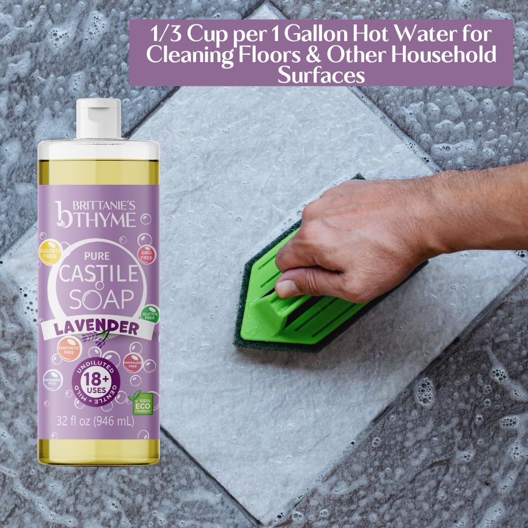 Brittanie's Thyme Pure Castile Liquid Soap Refill – Lavender, 32 oz 2-Pack | Gentle, Vegan, Non-GMO