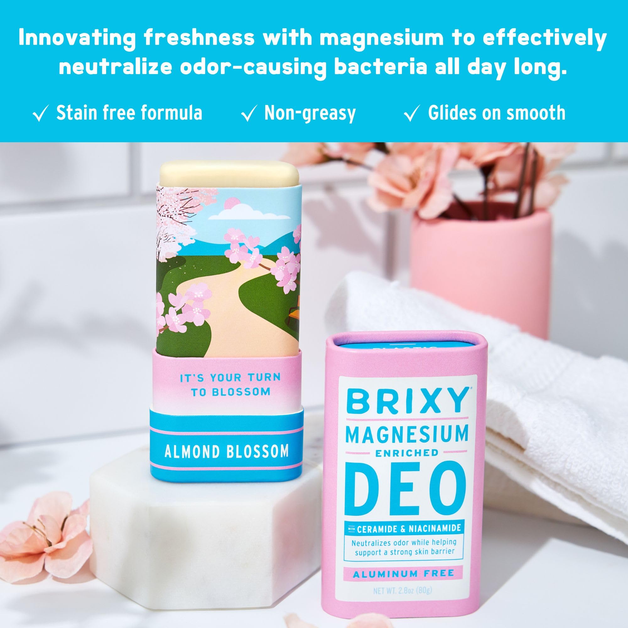 BRIXY Magnesium Deodorant – All-Day Odor Control, Ceramide & Niacinamide, Aluminum & Baking Soda Free