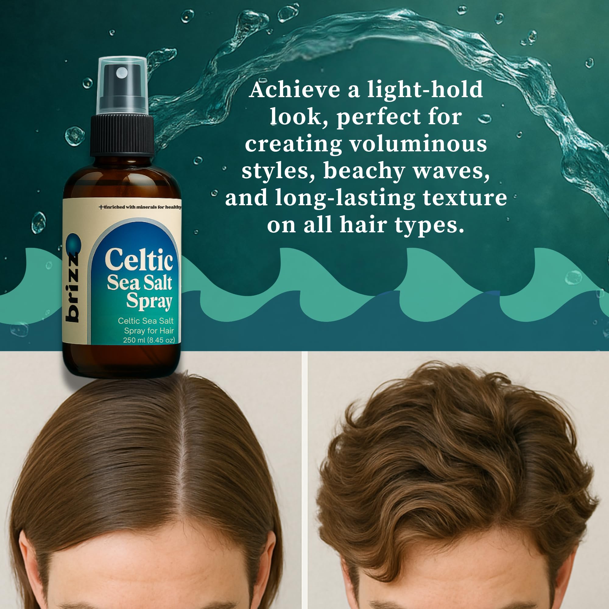 brizz Celtic Sea Salt Hair Spray – Instant Beach Look, Volume & Texture (8.45 fl oz)