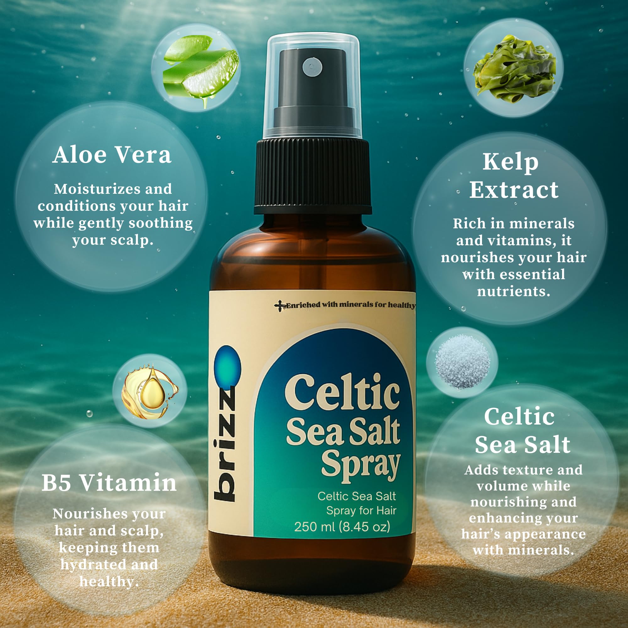brizz Celtic Sea Salt Hair Spray – Instant Beach Look, Volume & Texture (8.45 fl oz)