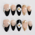 BRKYKGK Handmade Almond Medium Press on Nails - 3D Floral French Tip Kit (10 Pcs)