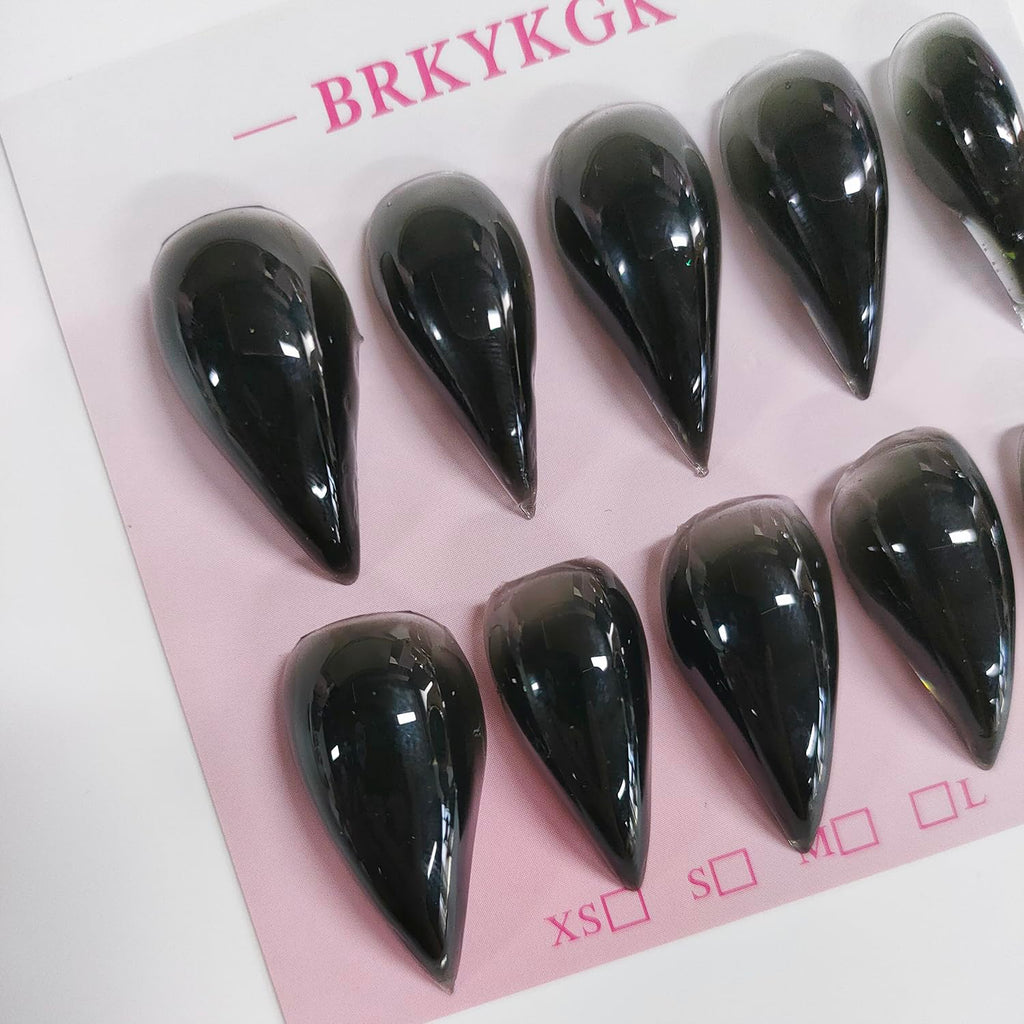 BRKYKGK Eagle Claw Press-On Nails – Medium Stiletto, Glossy Black Cat Claw (10 Pcs)