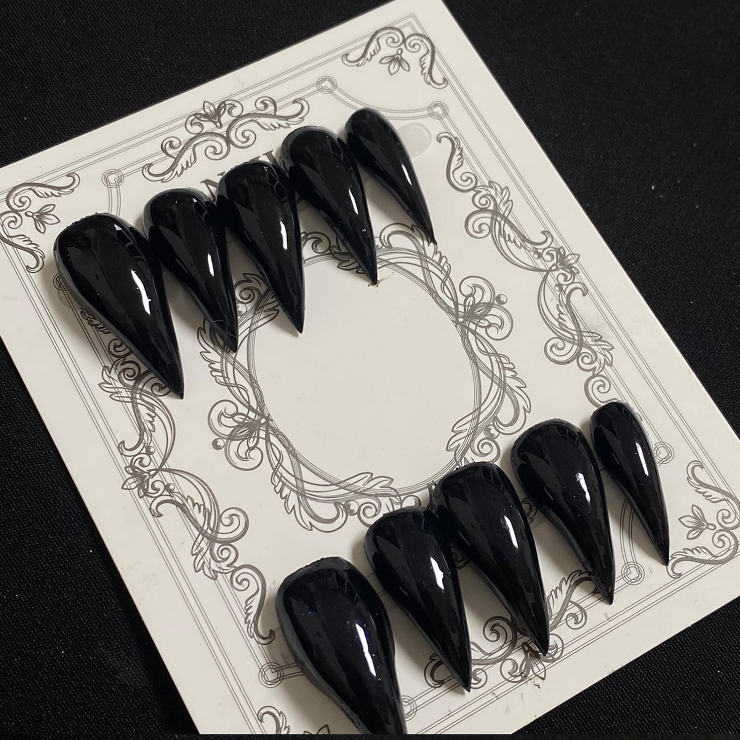 BRKYKGK Eagle Claw Press-On Nails – Medium Stiletto, Glossy Black Cat Claw (10 Pcs)