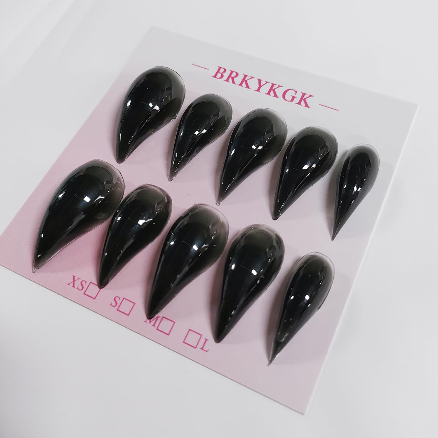 BRKYKGK Eagle Claw Press-On Nails – Medium Stiletto, Glossy Black Cat Claw (10 Pcs)