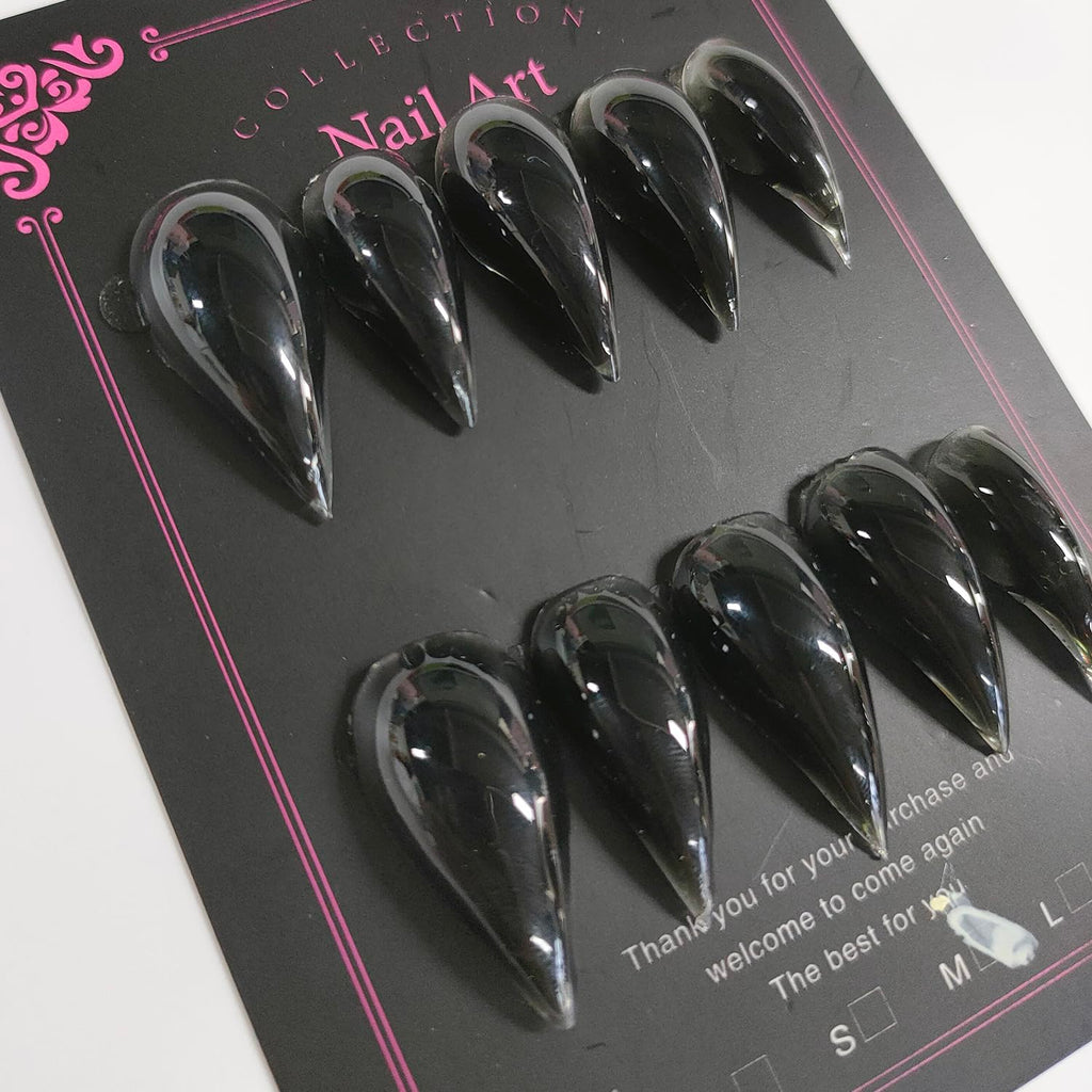BRKYKGK Eagle Claw Press-On Nails – Medium Stiletto, Glossy Black Cat Claw (10 Pcs)