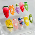 BRKYKGK Handmade Nails – 3D Fruit Almond Press-On Nails | Medium Length, Colorful Summer Nail Art
