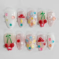 BRKYKGK Handmade Press-On Nails Almond Medium 3D Floral French Tip (10Pcs)