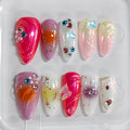 BRKYKGK Handmade Almond Medium Press-On Nails – 3D Thick Acrylic with Butterfly Rhinestones