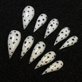 BRKYKGK Handmade Press On Nails – Medium Stiletto Eagle Claw, Black & White Polka Dots, Glossy Glue-On Nails (10 Pcs)