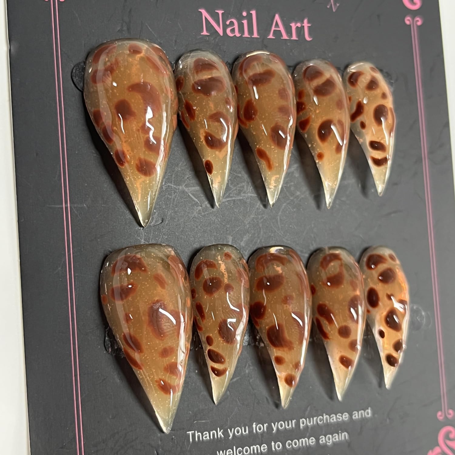 BRKYKGK Handmade Press on Nails – Medium Stiletto Brown Leopard & Eagle Claw Kit (10 Pcs)