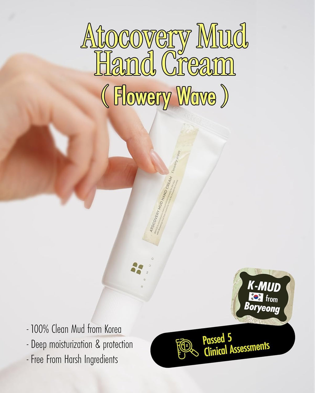 BRMUD Atocovery Mud Hand Cream Flowery Wave – Non-Greasy Moisturizing Hand Moisturizer with Panthenol & Ceramide