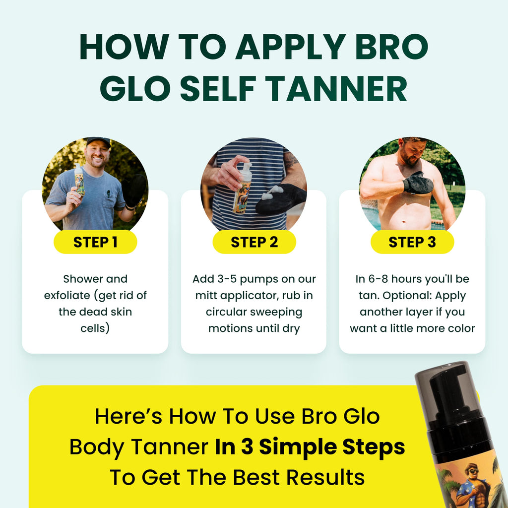 Bro Glo Self Tanner for The Boys – Quick-Apply Water-Based Foam, No Orange, Oil-Free, 6.76 fl oz