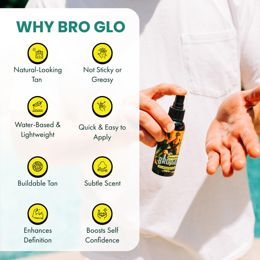 Bro Glo Self Tanner for The Boys - Quick-Apply Foam Mousse, Oil-Free Face Tan