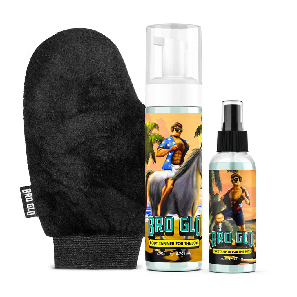 Bro Glo Self Tanner Starter Bundle – Oil-Free, Water-Based Tan for Face & Body