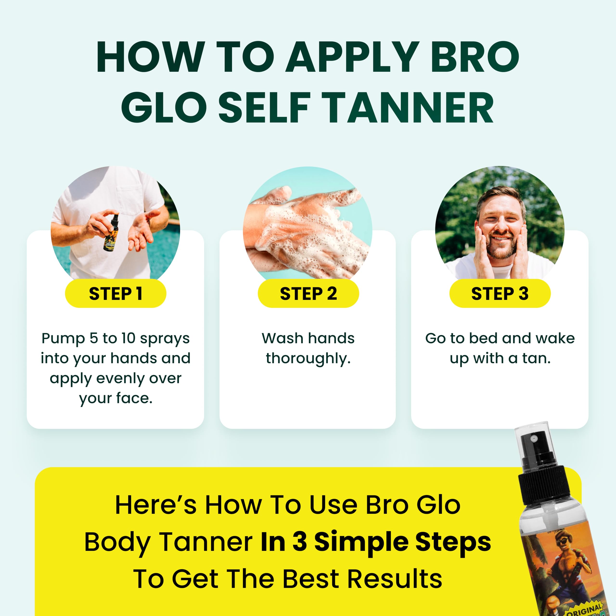 Bro Glo Self Tanner for The Boys - Quick-Apply Foam Mousse, Oil-Free Face Tan