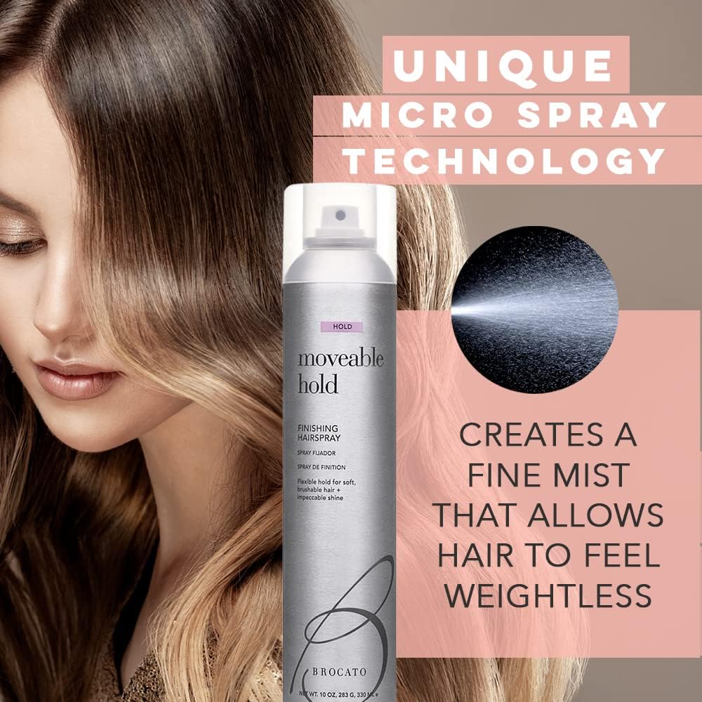 Brocato Moveable Hold Finishing Hairspray (50% VOC) 10oz | Brushable Control, Color-Safe Shine