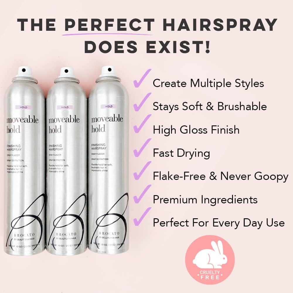 Brocato Moveable Hold Finishing Hairspray (50% VOC) 10oz | Brushable Control, Color-Safe Shine