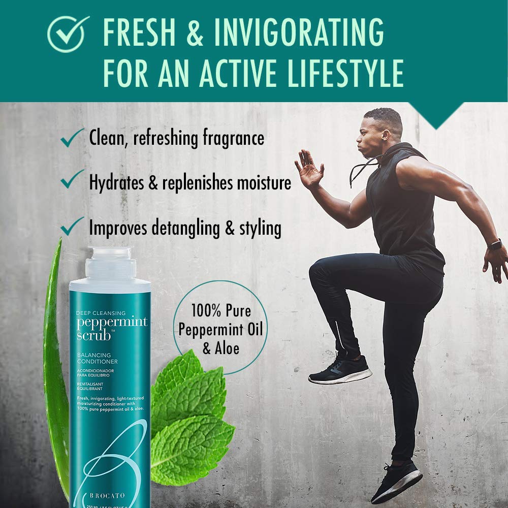 Brocato Peppermint Scrub Balancing Conditioner – Lightweight Hydration for All Hair Types, 8.5 oz | No Sulfates or Parabens