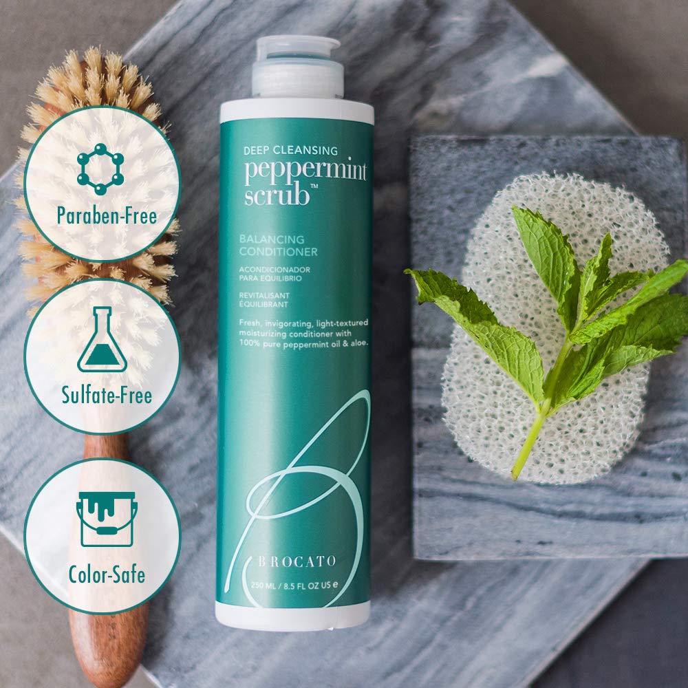 Brocato Peppermint Scrub Balancing Conditioner – Lightweight Hydration for All Hair Types, 8.5 oz | No Sulfates or Parabens