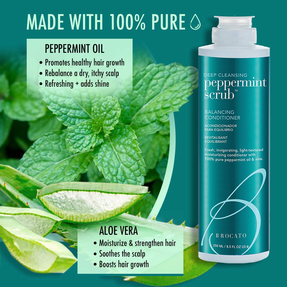 Brocato Peppermint Scrub Balancing Conditioner – Lightweight Hydration for All Hair Types, 8.5 oz | No Sulfates or Parabens