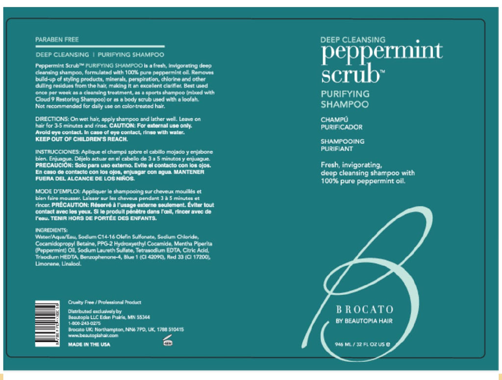 Brocato Peppermint Scrub Purifying Shampoo – Deep Clean, Peppermint Oil, 10 oz | Sulfate & Paraben Free