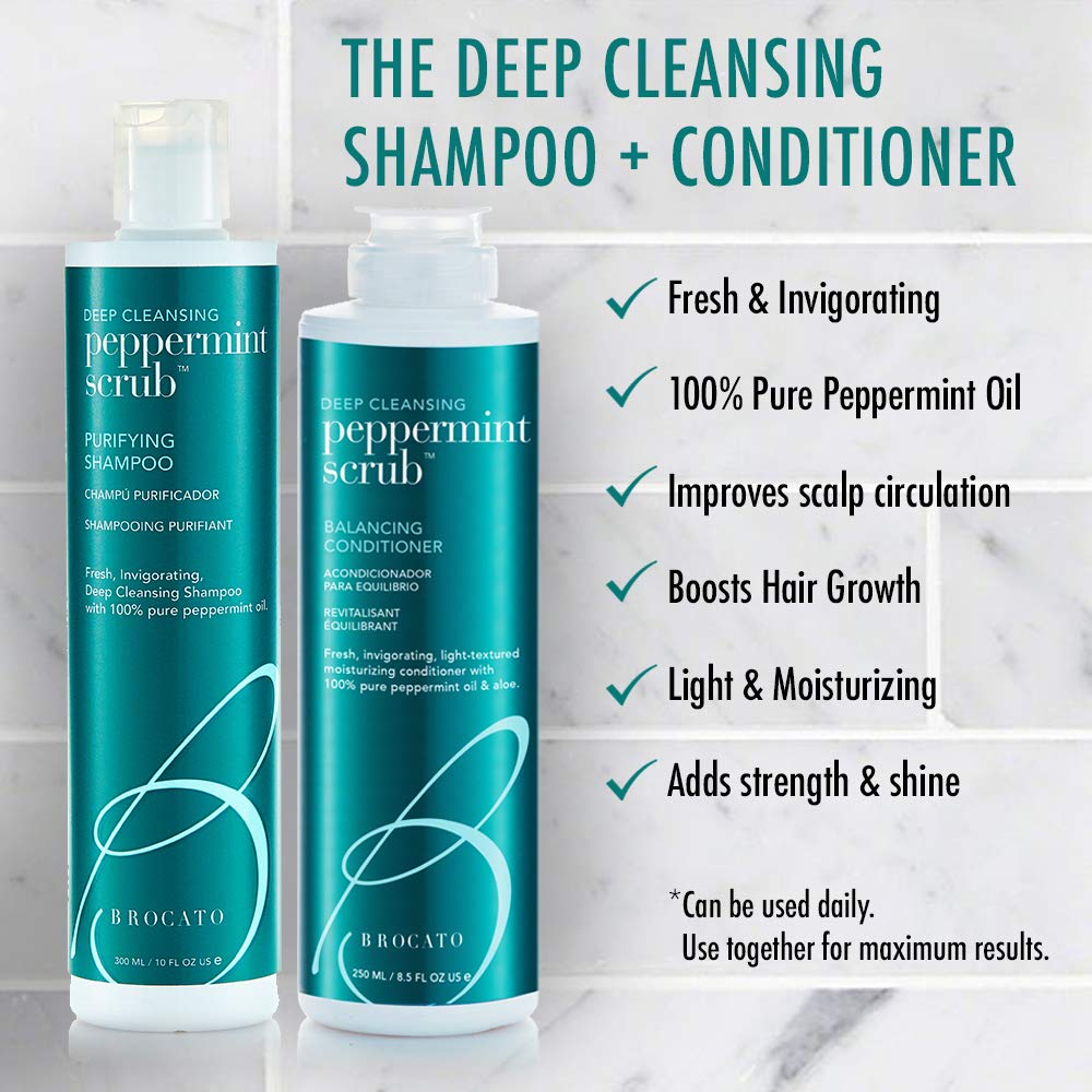 Brocato Peppermint Scrub Purifying Shampoo – Deep Clean, Peppermint Oil, 10 oz | Sulfate & Paraben Free