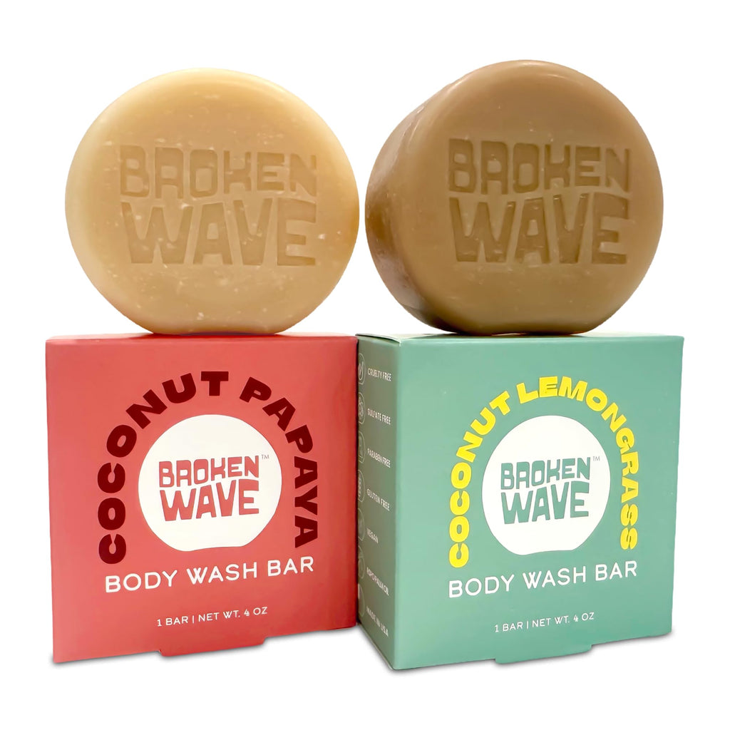 Broken Wave Natural Bar Soap for Women and Men | Hydrating, Vegan, Cruelty-Free Coconut Lemongrass & Papaya | Plastic-Free, Sulfate & Paraben Free | 2-Pack