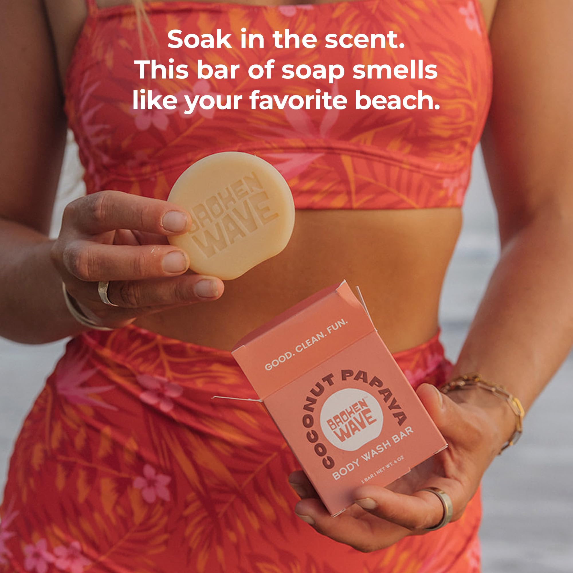Broken Wave Natural Bar Soap for Women and Men | Hydrating, Vegan, Cruelty-Free Coconut Lemongrass & Papaya | Plastic-Free, Sulfate & Paraben Free | 2-Pack