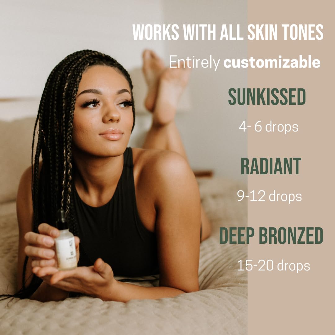 Bronze Cactus Glowing Drops – Mix-in Self Tanner with Vitamins B & E & Hyaluronic Acid | Vegan, Quick-Dry Sunless Glow for Face & Body