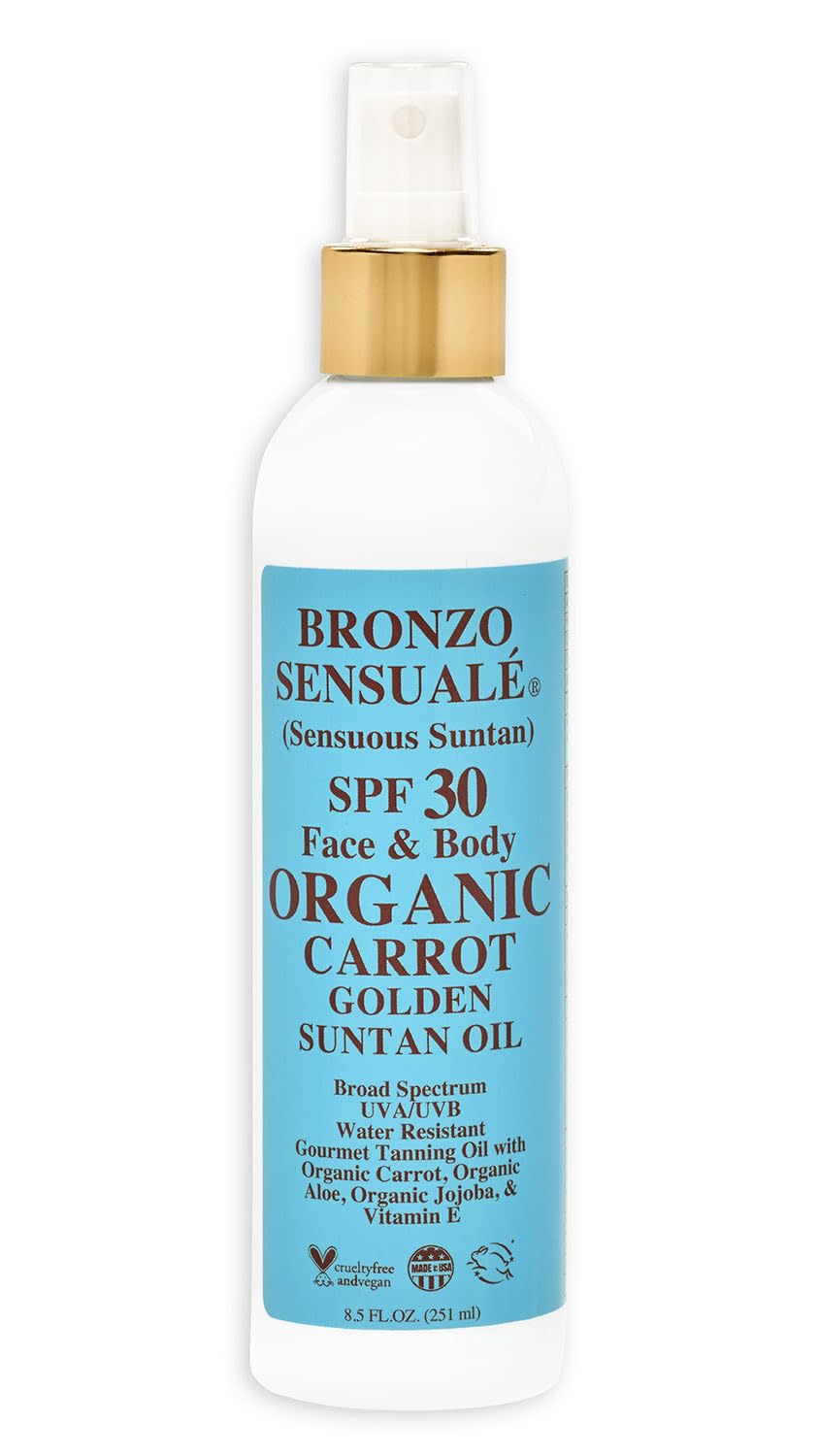 Bronzo Sensuale SPF 30 Organic Carrot Oil Sunscreen – Golden Tanning Oil