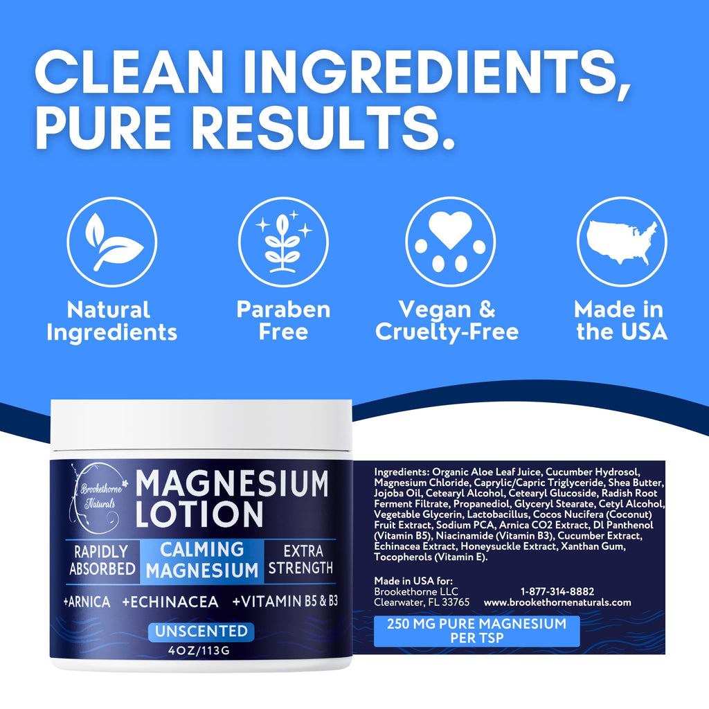 Calming Magnesium Lotion | Brookethorne Naturals – Fragrance-Free, Arnica & Echinacea, 4oz