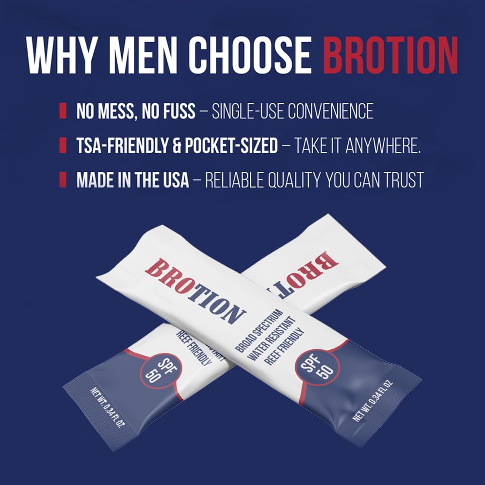BROTION Broad Spectrum SPF 50 Travel Size Sunscreen Packets – Water Resistant, Oxybenzone & Octinoxate Free (0.34 oz x10)