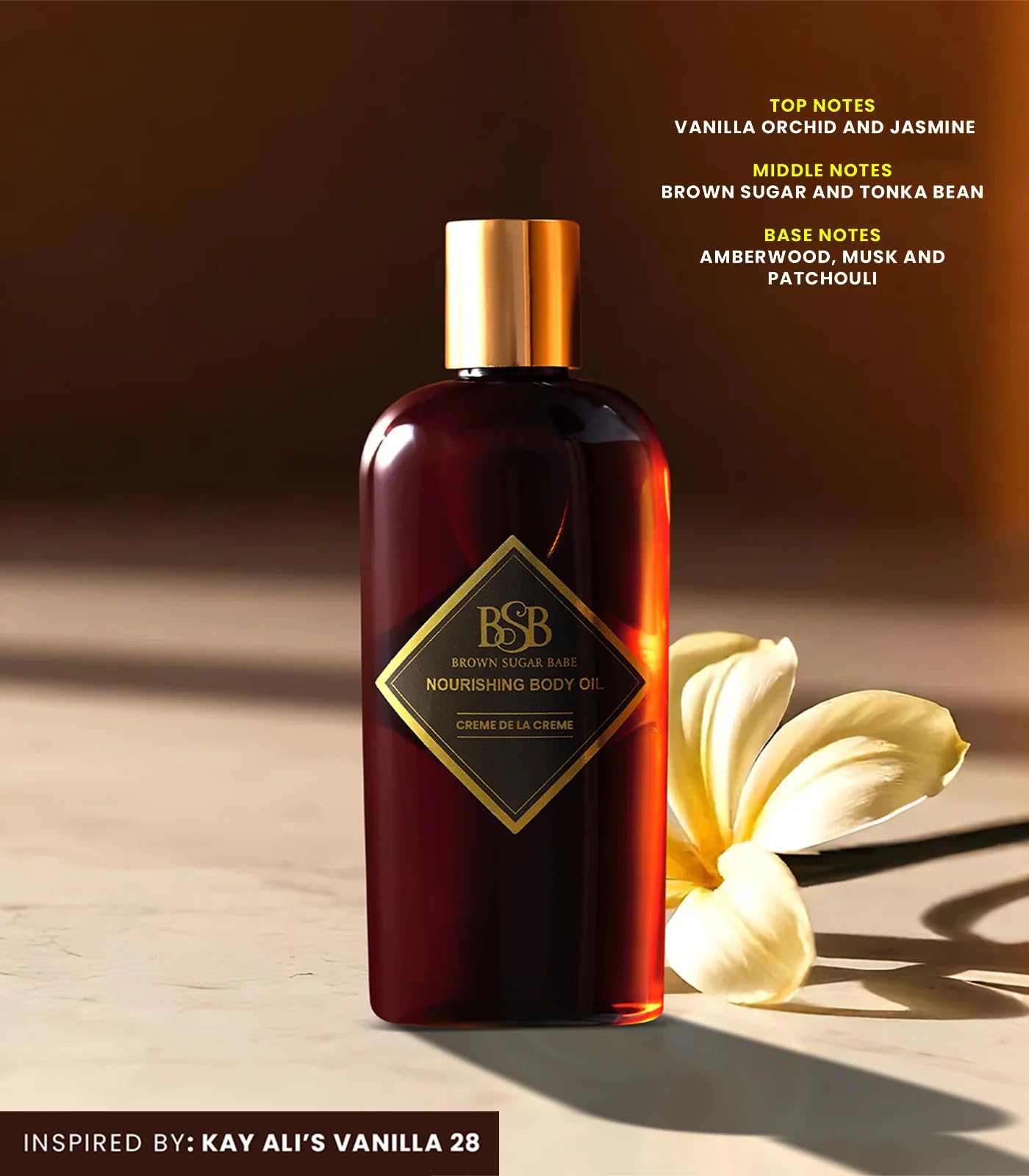 Brown Sugar Babe Creme de la Creme Body Oil – Jasmine & Vanilla Perfume Oils, Nourishing Scented Oil, Paraben Free, Made in USA