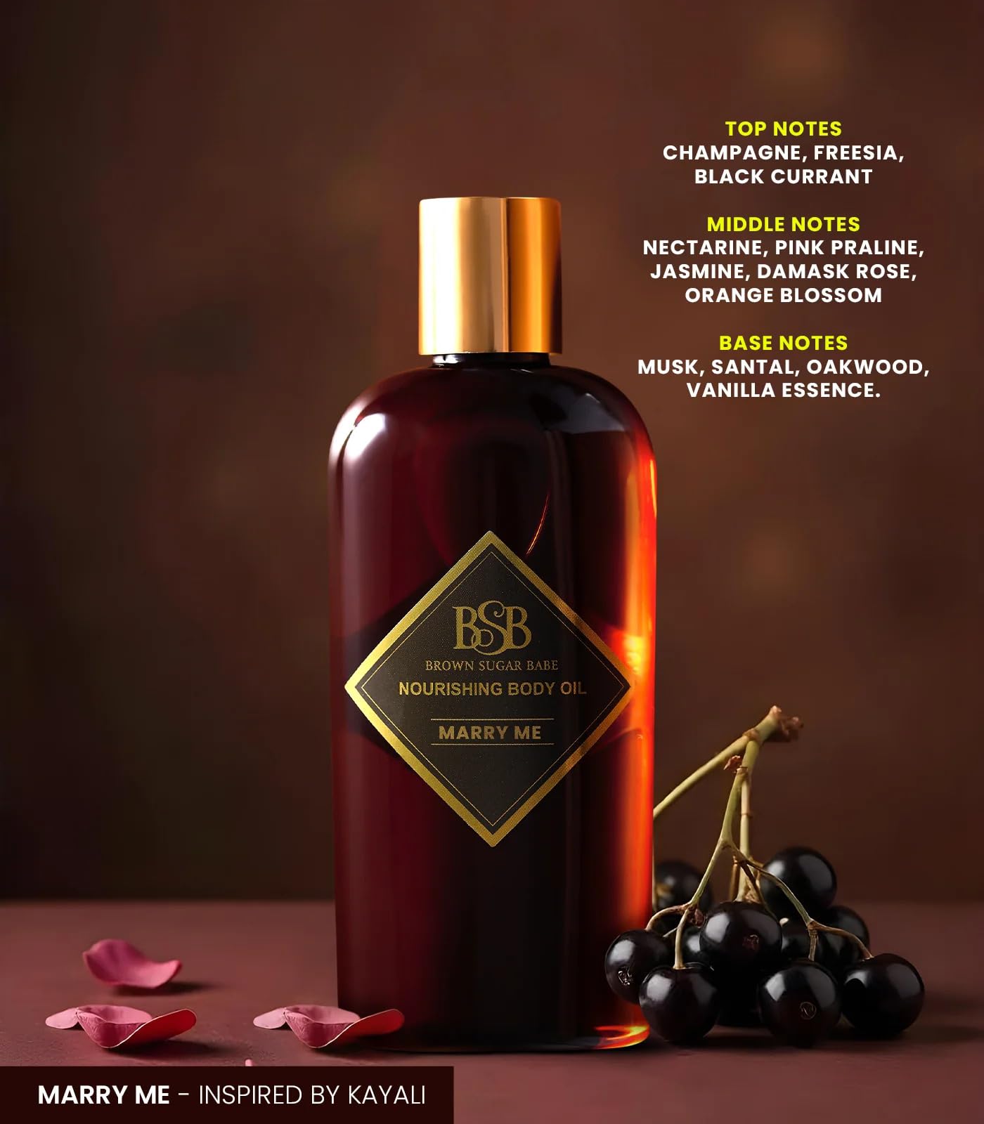 Brown Sugar Babe Marry Me Body Oil – Black Currant & Freesia, Paraben Free, Made in USA