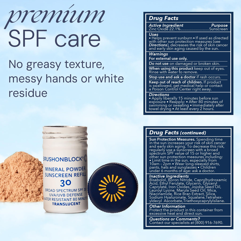 Brush On Block Mineral Sunscreen Powder Refill SPF 30 — Natural, Reef-Friendly, Sensitive Skin Safe