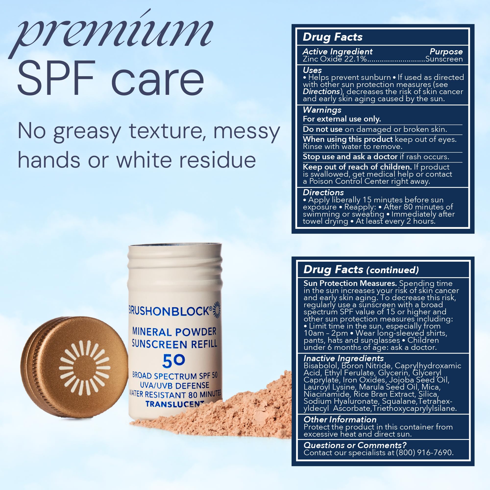 Brush On Block Mineral Sunscreen Powder Refill — SPF 50, Reef-Friendly, Sensitive Skin
