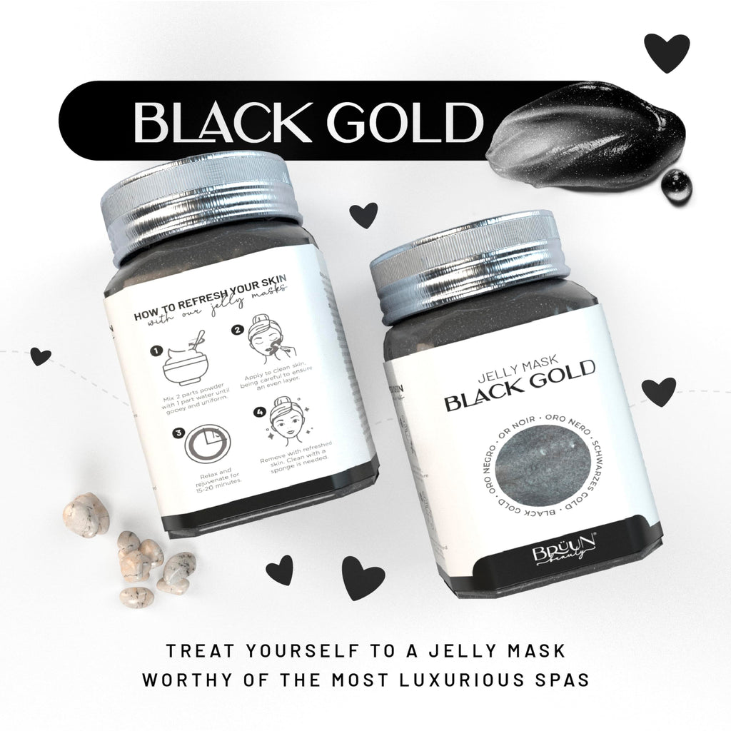 BRÜUN Jelly Mask Jar Black Gold – Peel-Off Gel Mask, 23 fl oz Spa Set