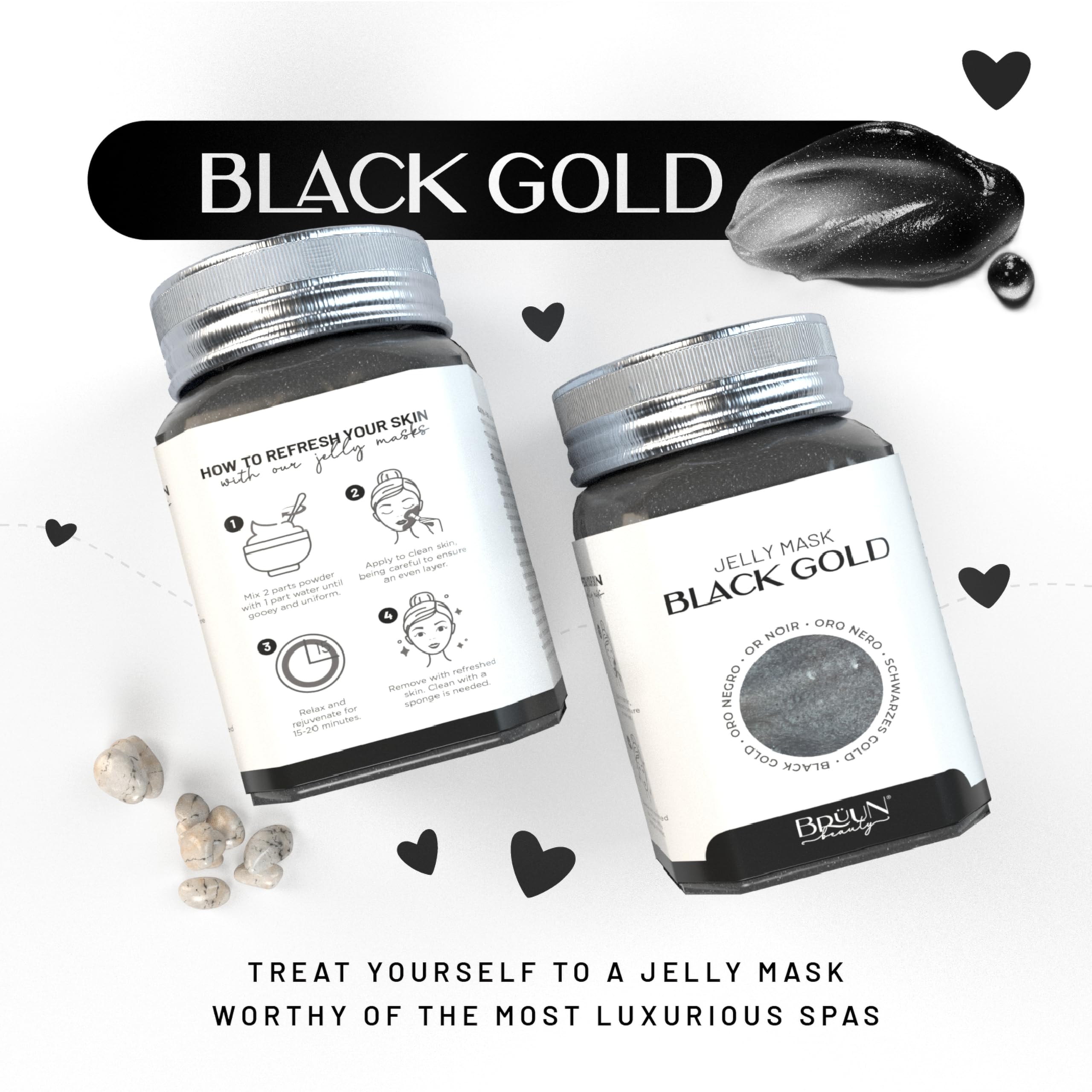 BRÜUN Jelly Mask Jar Black Gold – Peel-Off Gel Mask, 23 fl oz Spa Set