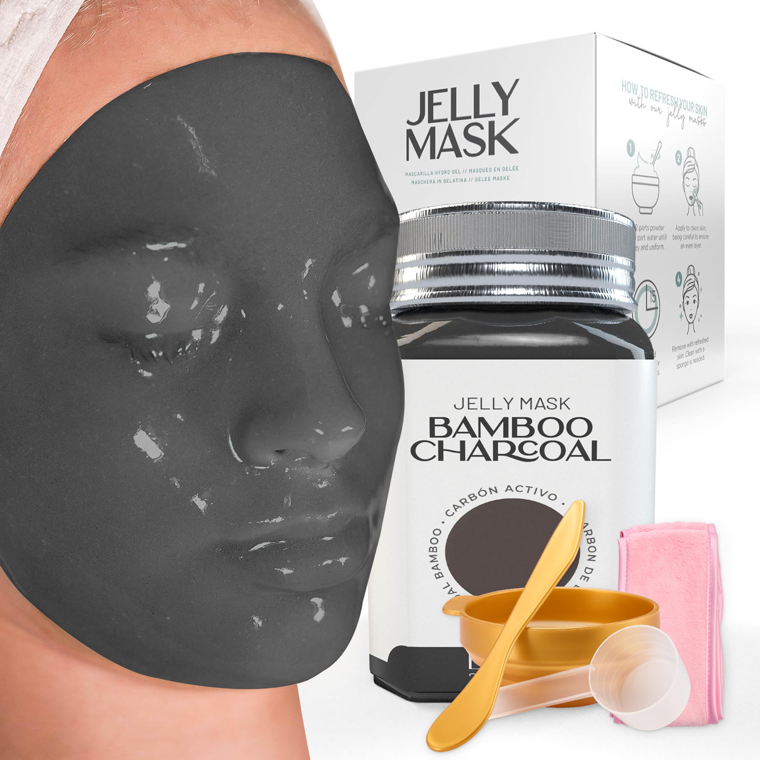 BRÜUN Jelly Mask Jar Bamboo Charcoal Peel-Off | 23 oz Spa Set for Full-Face Care