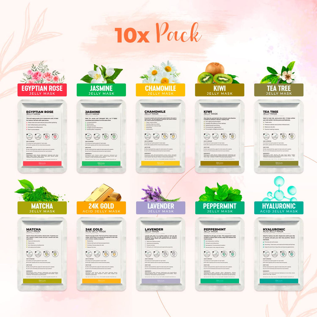 BRÜUN Peel-Off Jelly Mask Spa Set – Premium Rubber Mask (9 Varieties) for At-Home Facial