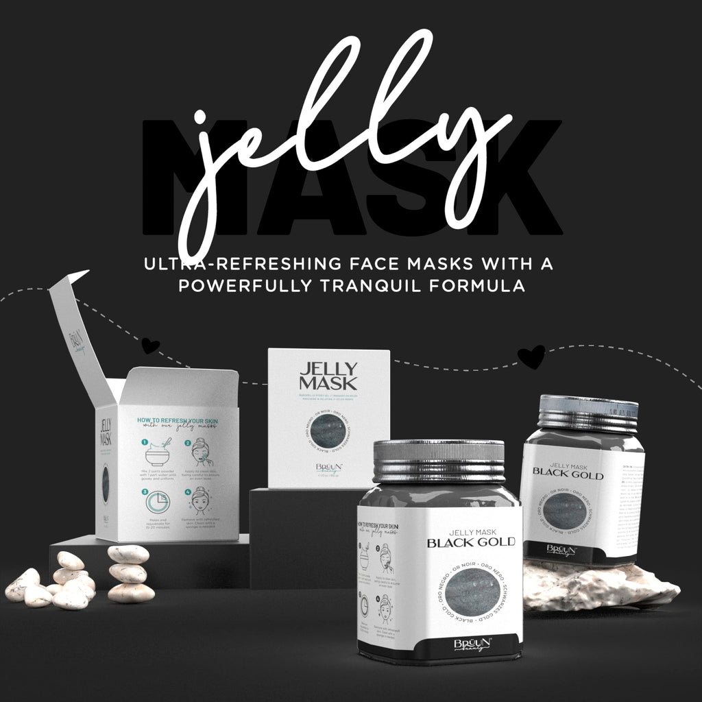 BRÜUN Jelly Mask Jar Black Gold – Peel-Off Gel Mask, 23 fl oz Spa Set
