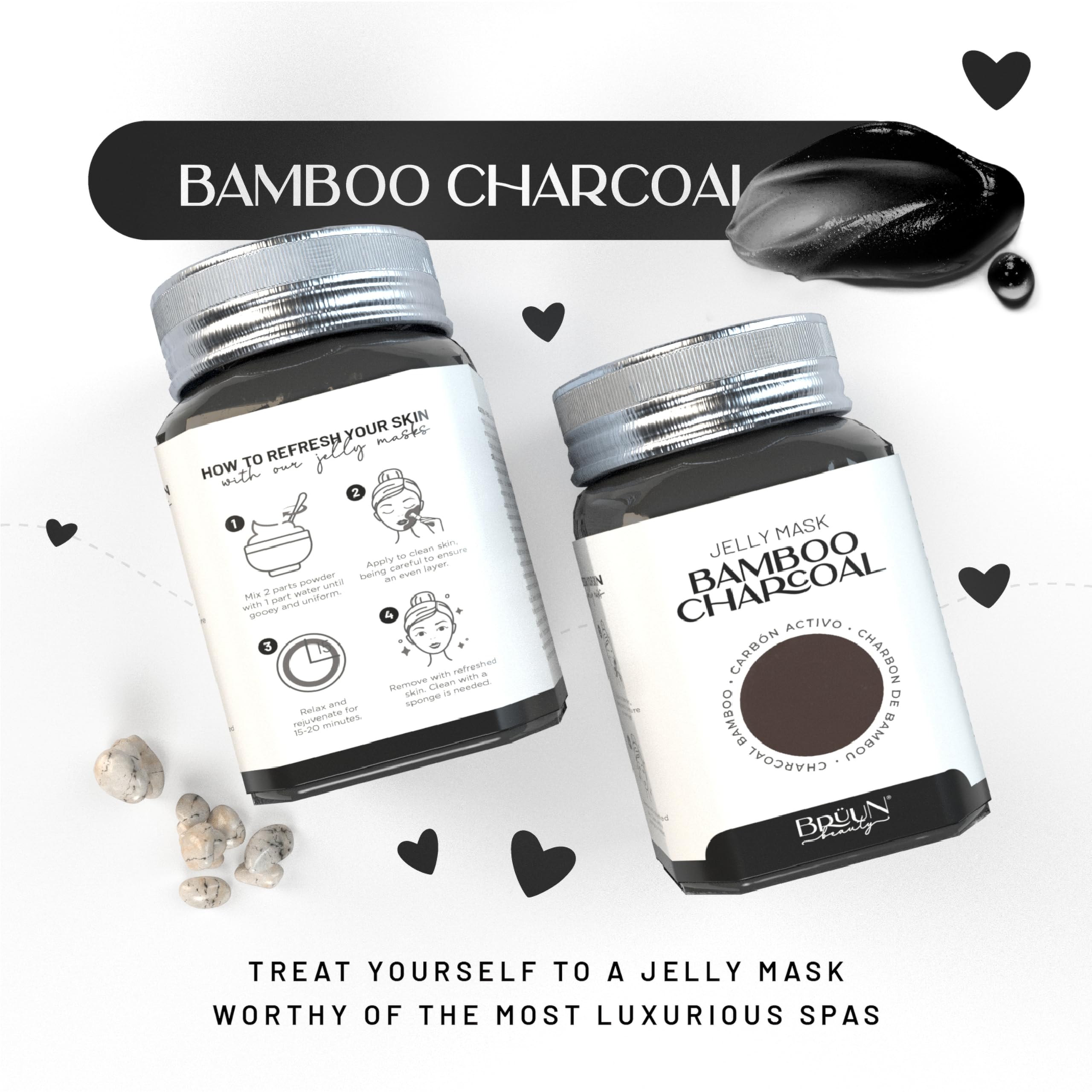 BRÜUN Jelly Mask Jar Bamboo Charcoal Peel-Off | 23 oz Spa Set for Full-Face Care
