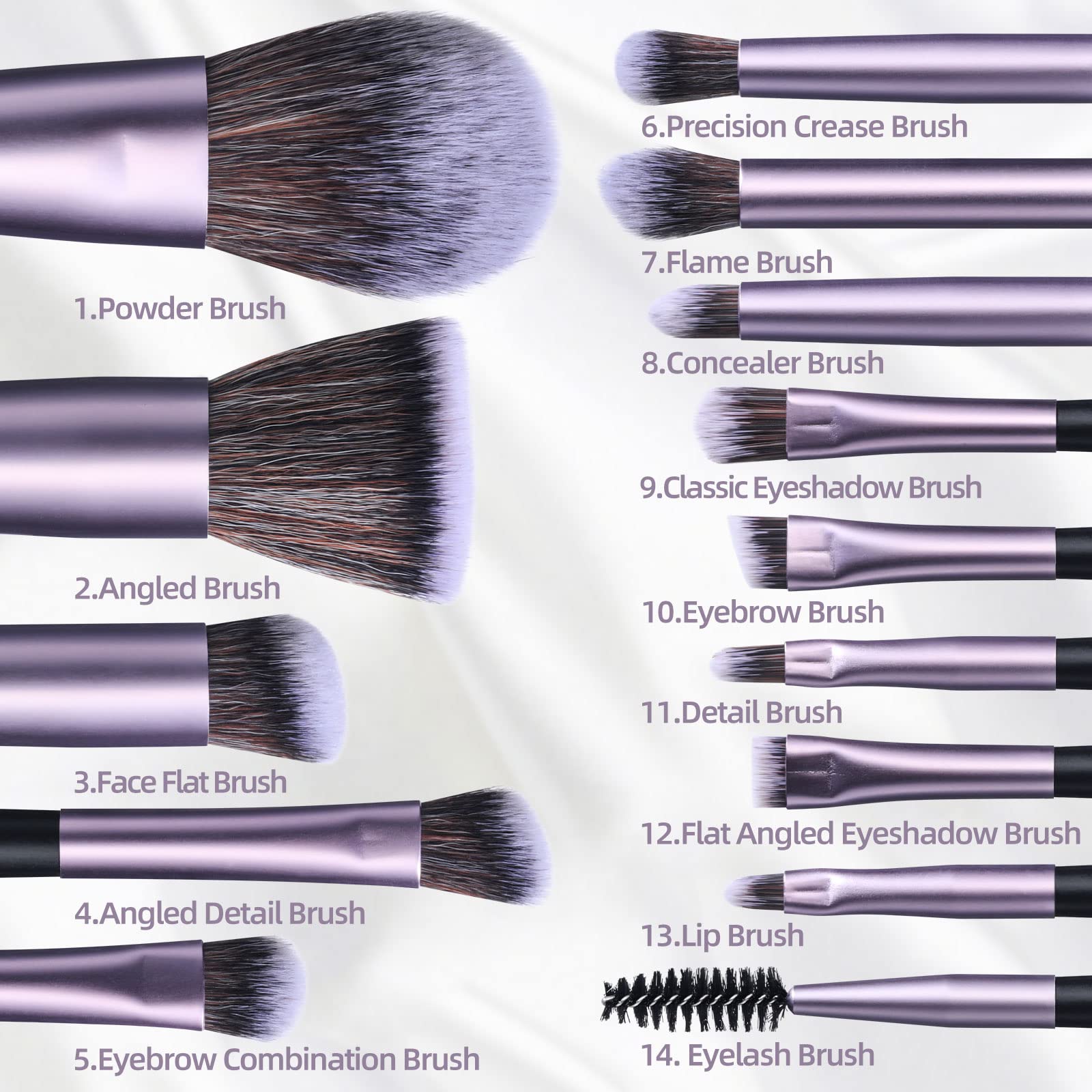 BS-MALL Travel Makeup Brush Set (14 Pcs) with LED Light Mirror — Purple Case