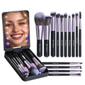 BS-MALL Travel Makeup Brush Set (14 Pcs) with LED Light Mirror — Purple Case