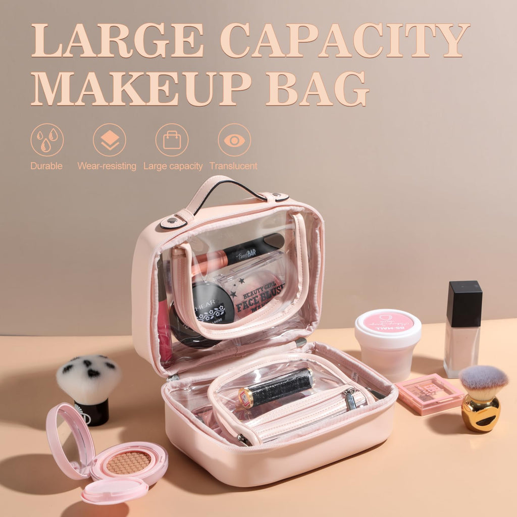 BS-MALL Travel Toiletry Bag - Premium Large Capacity, Multiple Compartments, Durable Pink Design