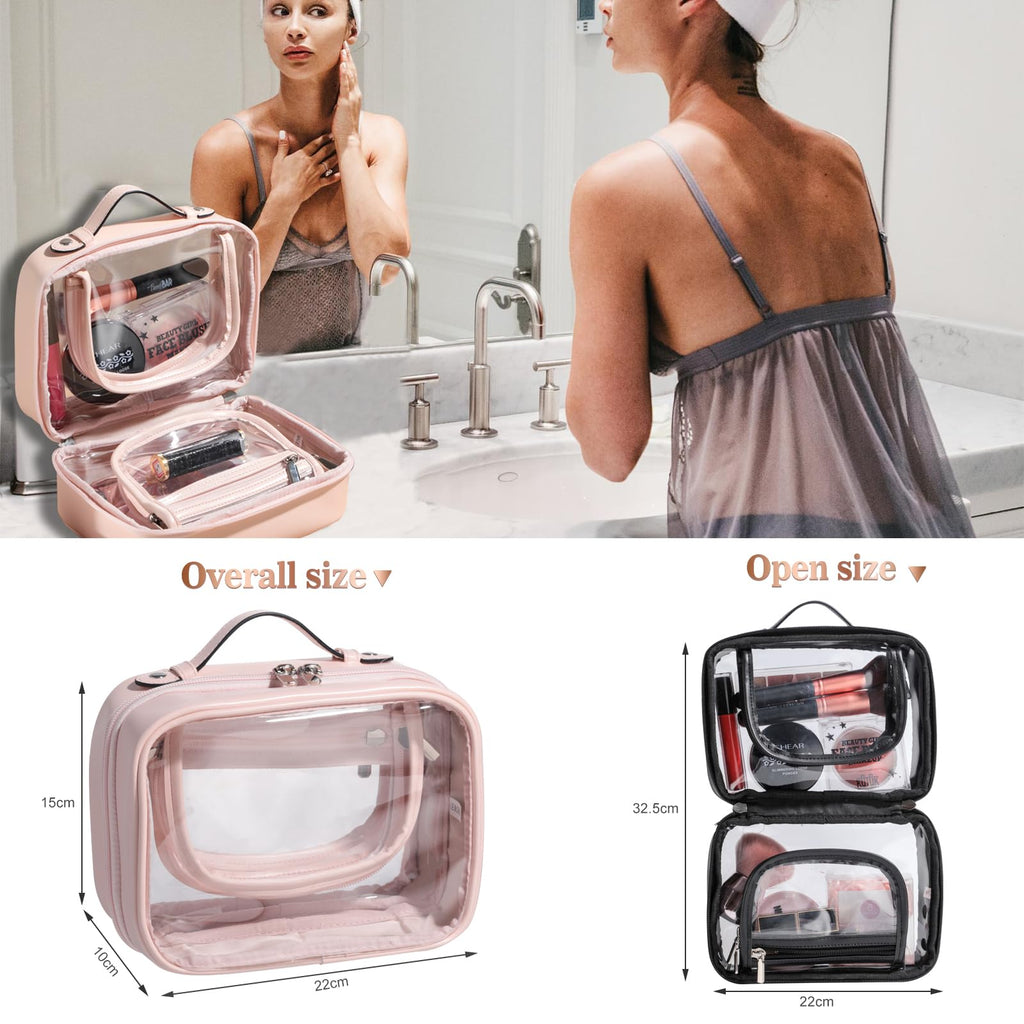 BS-MALL Travel Toiletry Bag - Premium Large Capacity, Multiple Compartments, Durable Pink Design