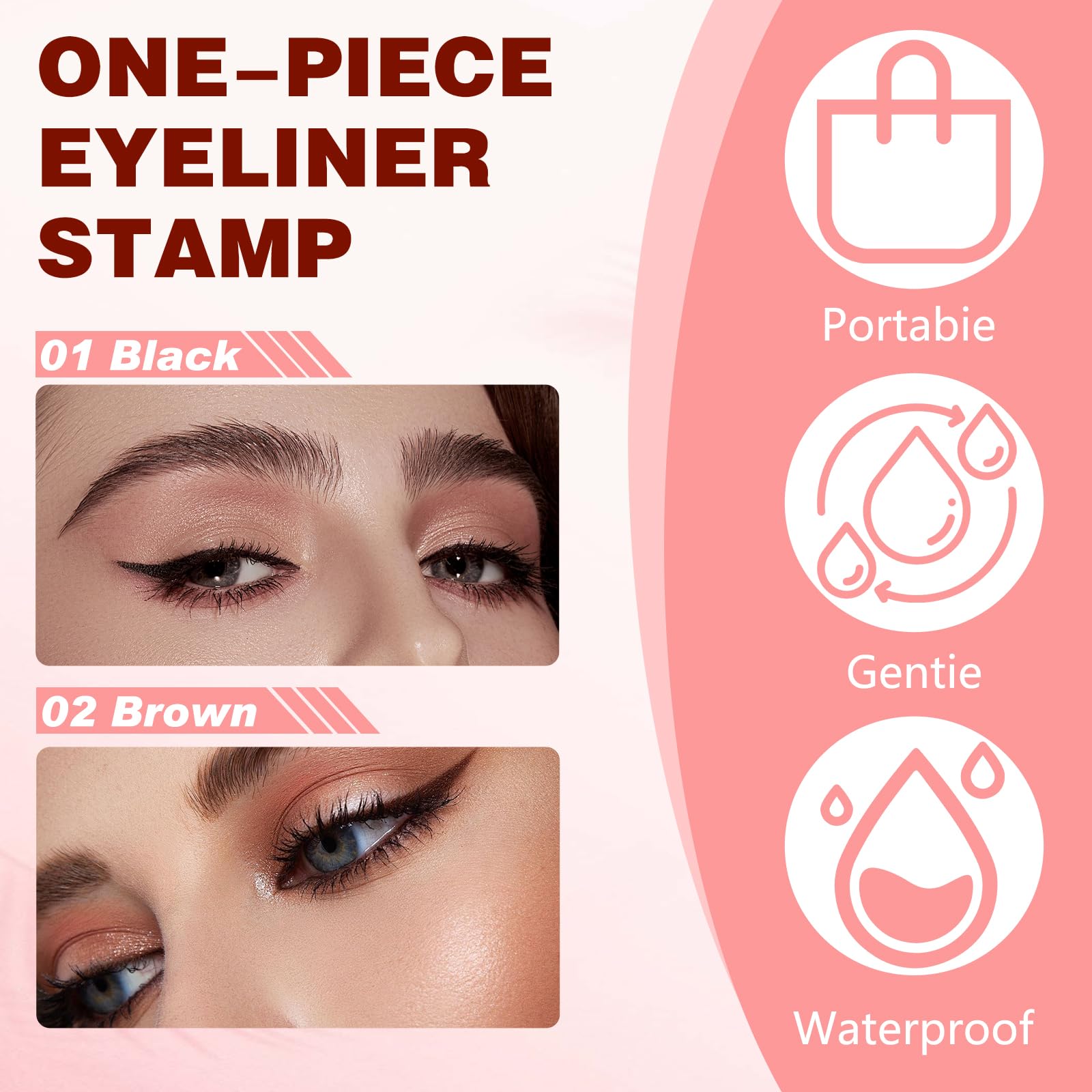 BSMAX 2Pcs Foldable Eyeliner Stamp Pen – Quick Winged Liners, Smudge-Proof & Waterproof (Black & Brown)