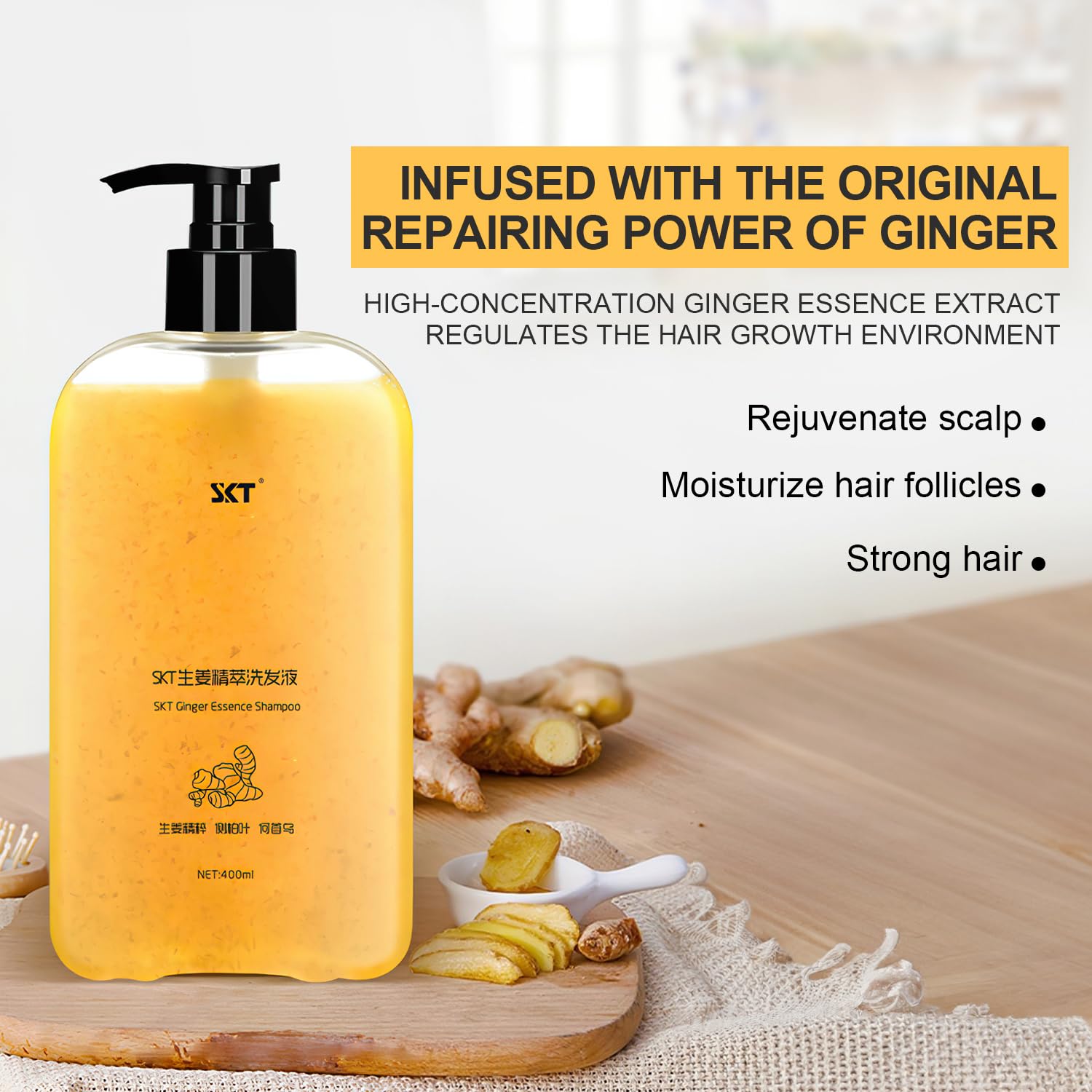 BSMAX Ginger Plant Extract Anti Hair Loss Shampoo | Hair Regrowth, Thickening & Longer Hair (400ml)