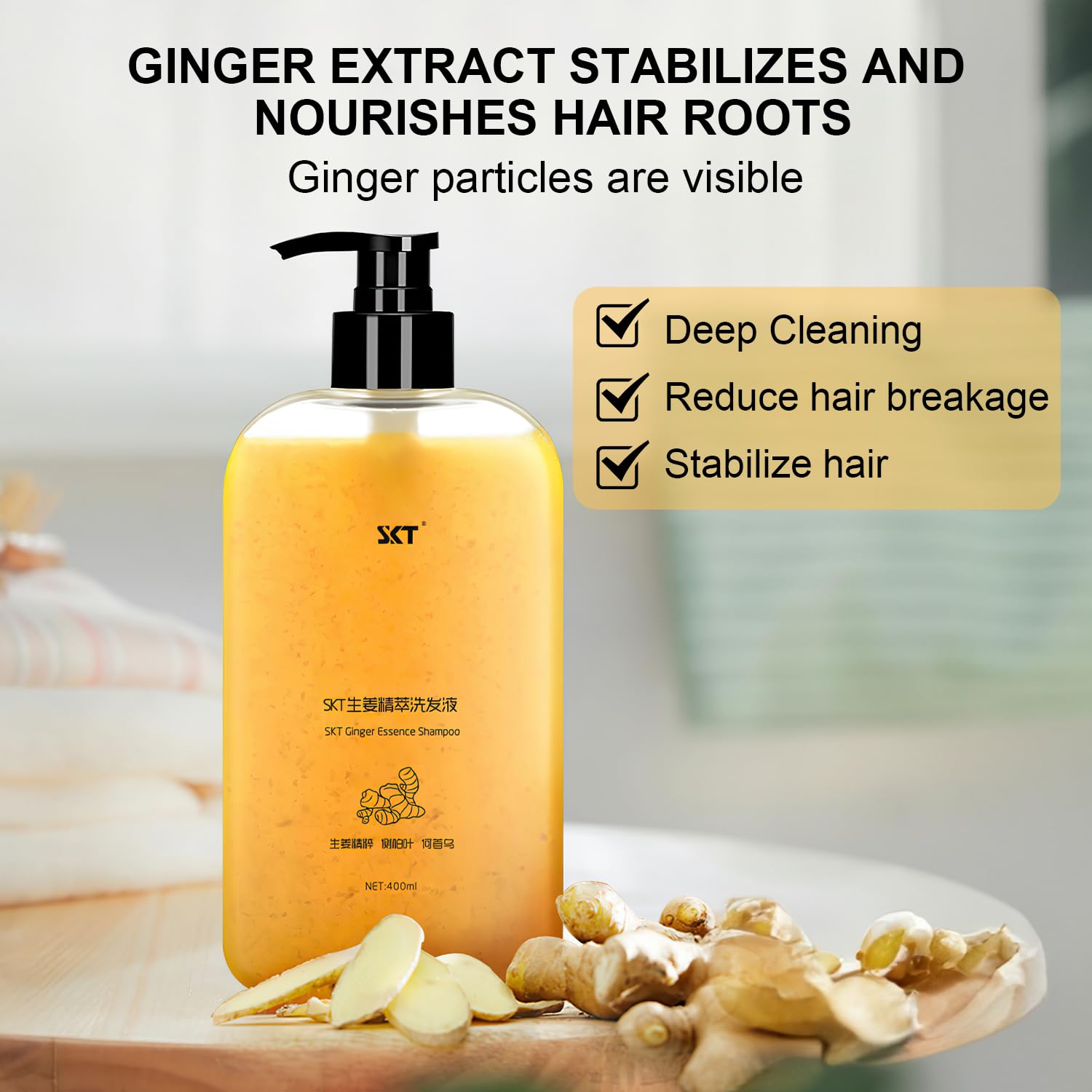 BSMAX Ginger Plant Extract Anti Hair Loss Shampoo | Hair Regrowth, Thickening & Longer Hair (400ml)