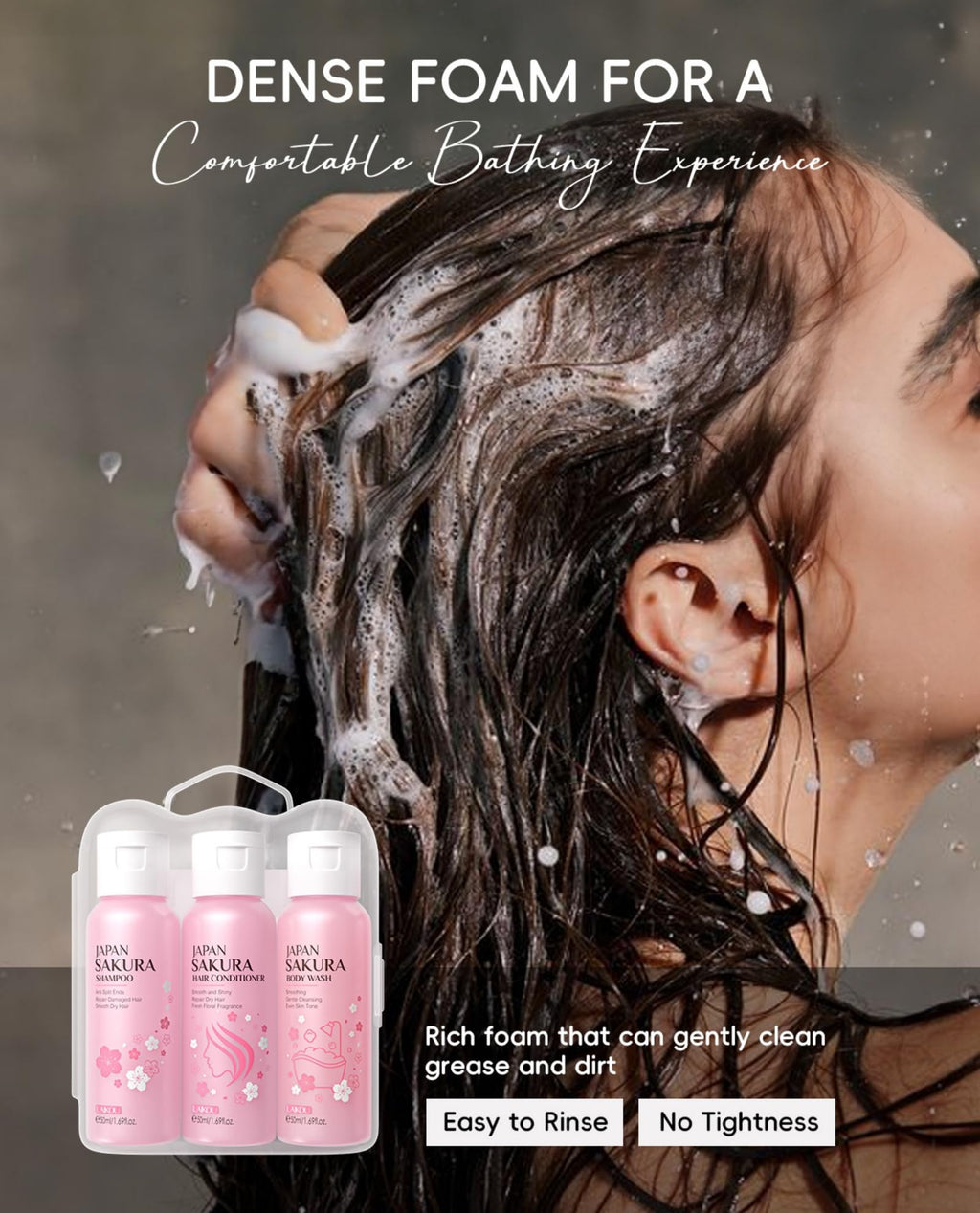 BSMKCL Travel Size Sakura Mini Kit – 3pc Bath & Hair Care Set with Vitamin C